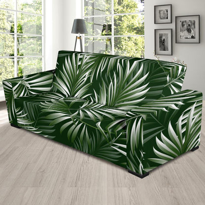 White Green Tropical Palm Leaves Sofa Slipcover-JTAMIGO.COM