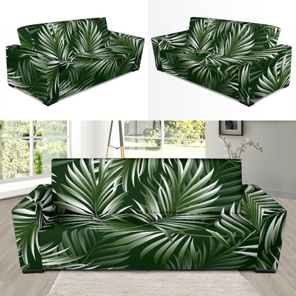 White Green Tropical Palm Leaves Sofa Slipcover-JTAMIGO.COM