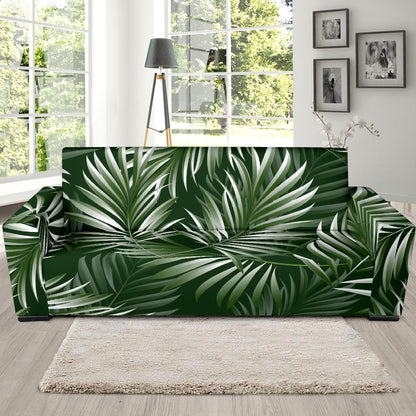 White Green Tropical Palm Leaves Sofa Slipcover-JTAMIGO.COM