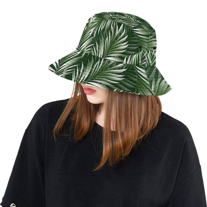 White Green Tropical Palm Leaves Unisex Bucket Hat