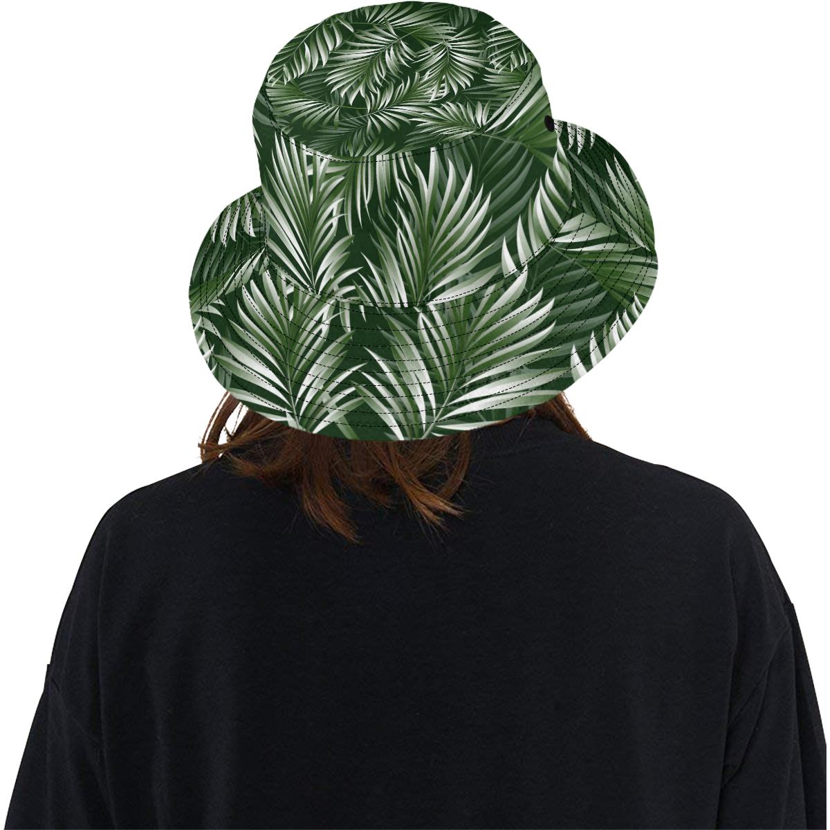 White Green Tropical Palm Leaves Unisex Bucket Hat