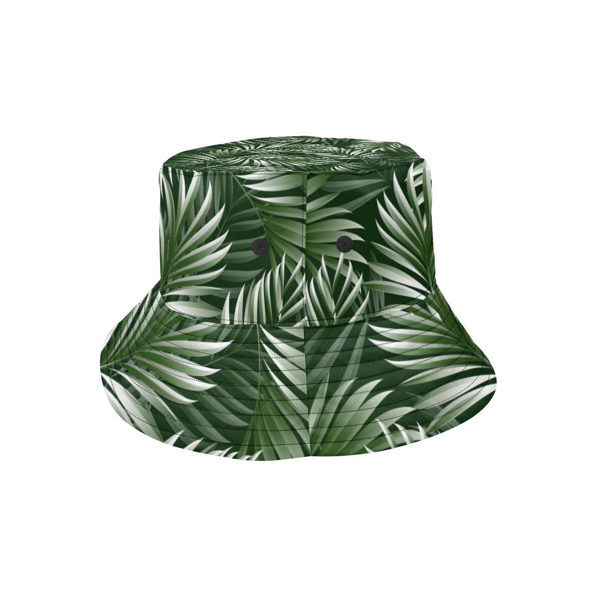 White Green Tropical Palm Leaves Unisex Bucket Hat