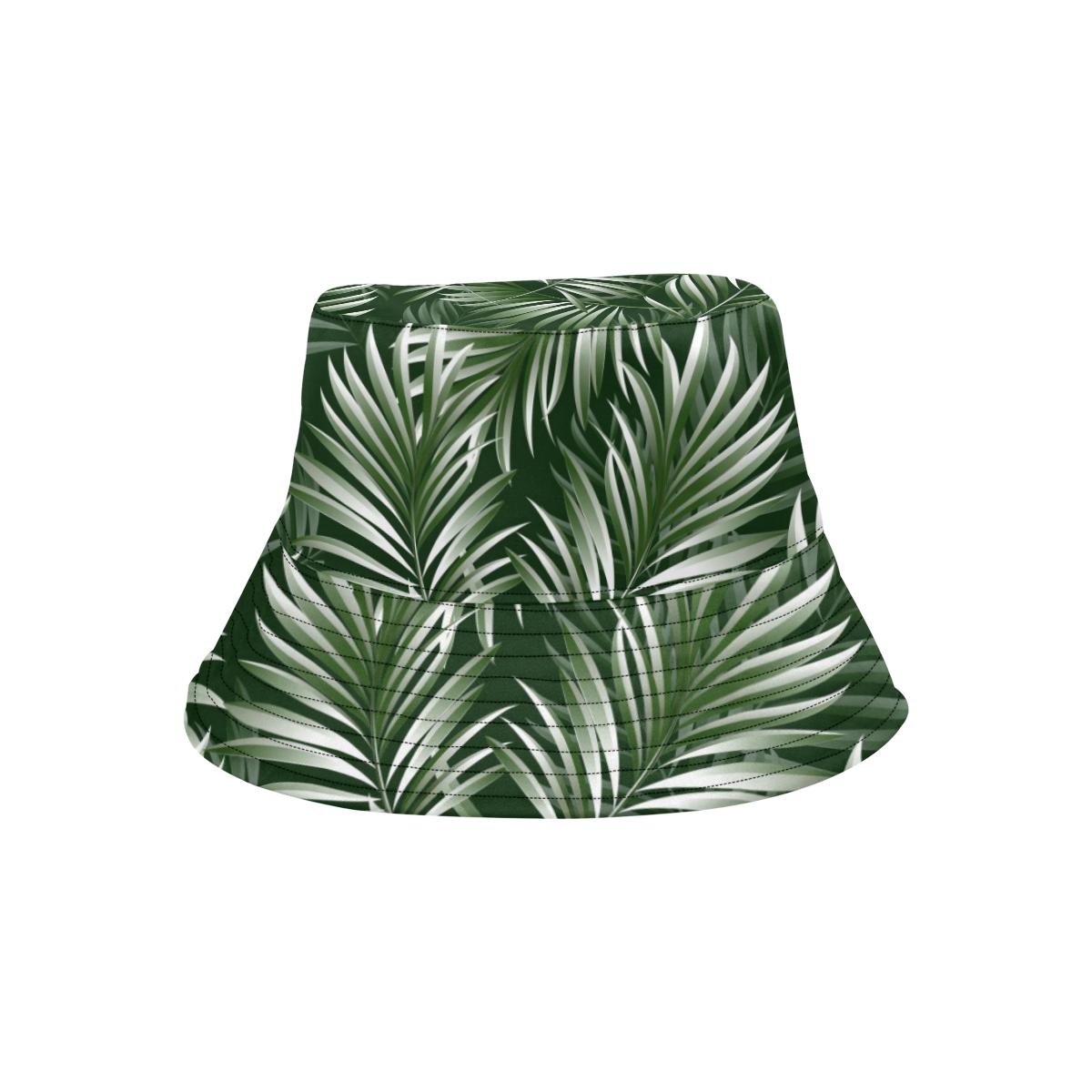White Green Tropical Palm Leaves Unisex Bucket Hat