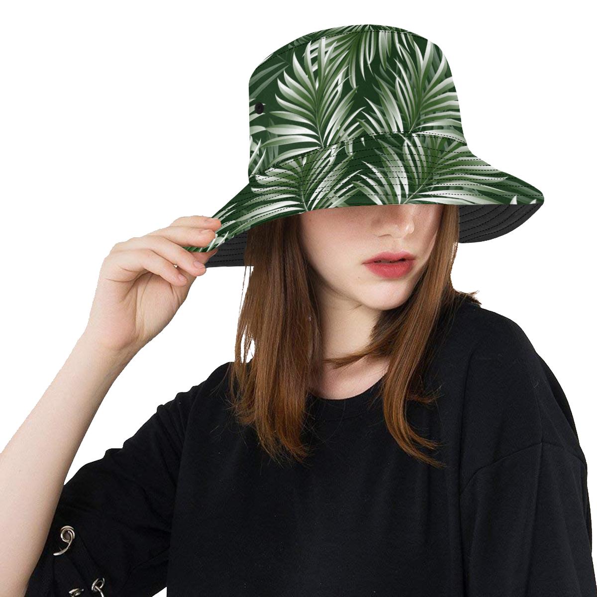 White Green Tropical Palm Leaves Unisex Bucket Hat