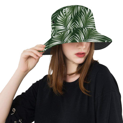 White Green Tropical Palm Leaves Unisex Bucket Hat