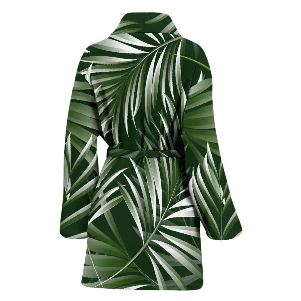 White Green Tropical Palm Leaves Women Bath Robe-JTAMIGO.COM