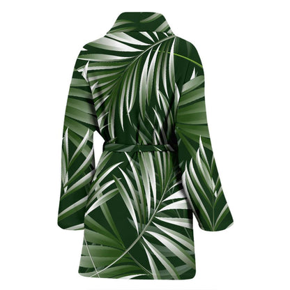 White Green Tropical Palm Leaves Women Bath Robe-JTAMIGO.COM