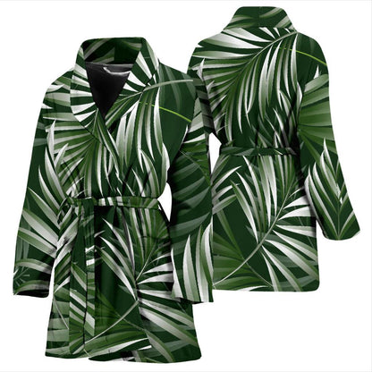 White Green Tropical Palm Leaves Women Bath Robe-JTAMIGO.COM