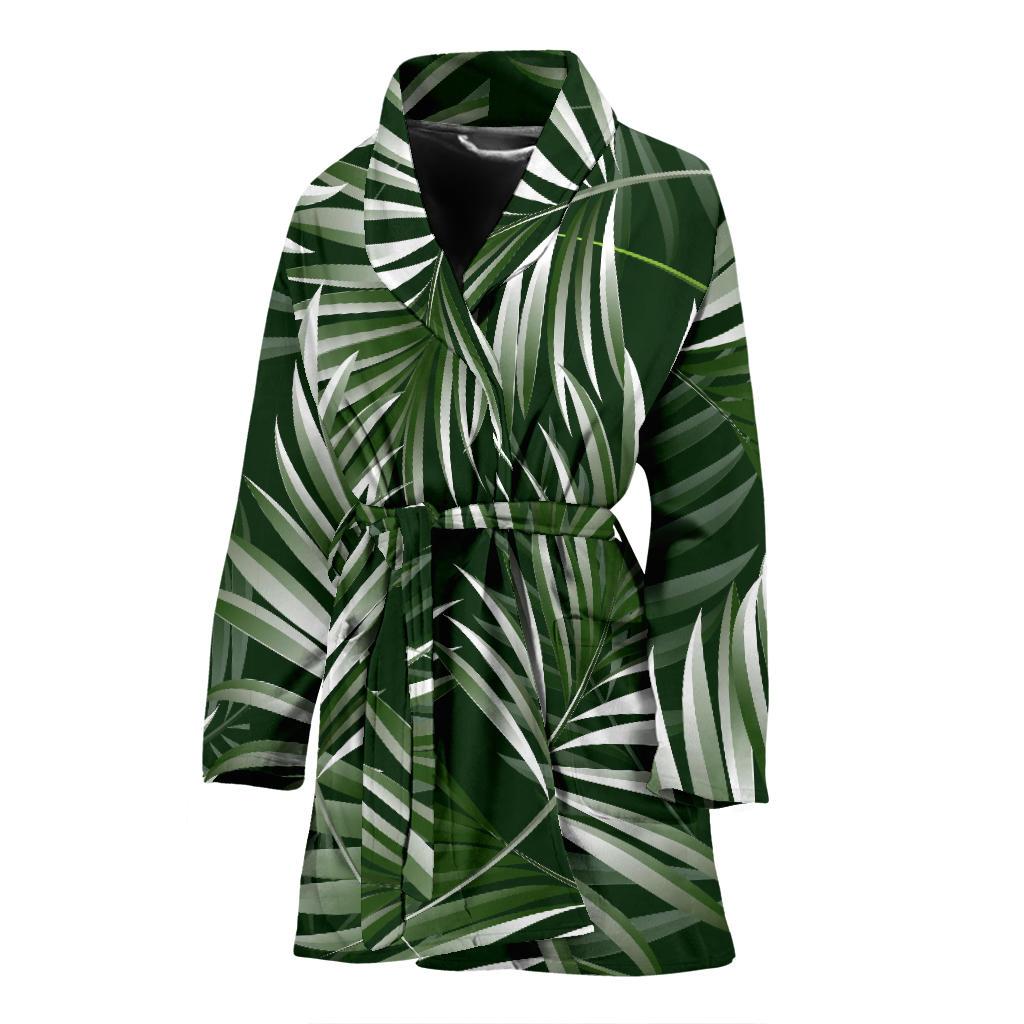 White Green Tropical Palm Leaves Women Bath Robe-JTAMIGO.COM