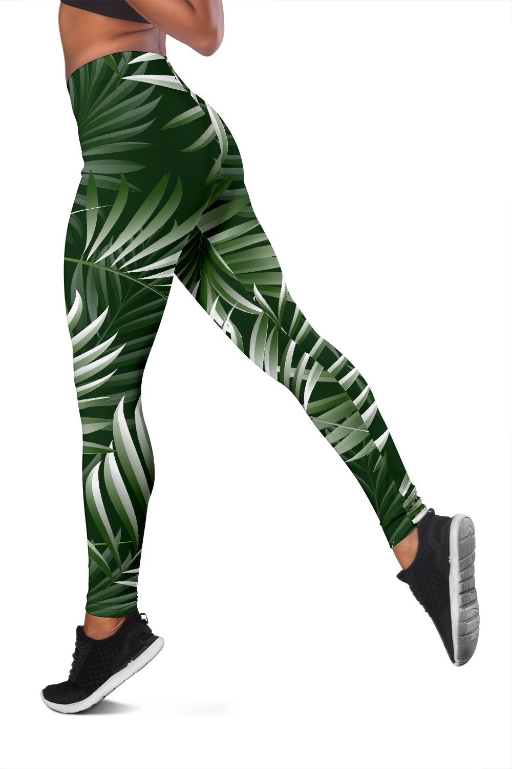White Green Tropical Palm Leaves Women Leggings
