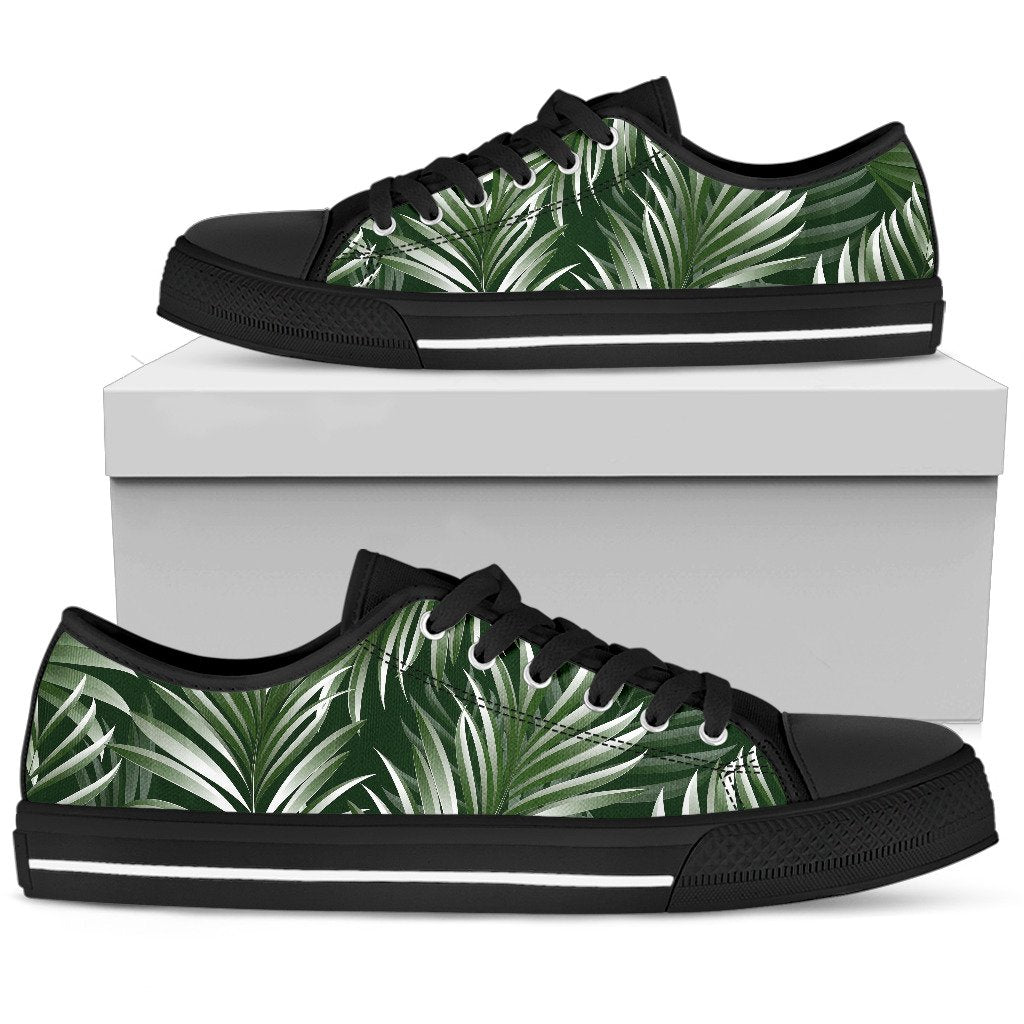 White Green Tropical Palm Leaves Women Low Top Shoes-JTAMIGO.COM
