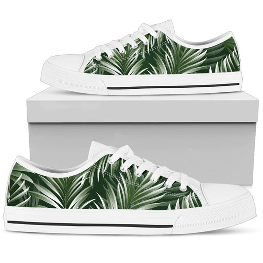 White Green Tropical Palm Leaves Women Low Top Shoes-JTAMIGO.COM