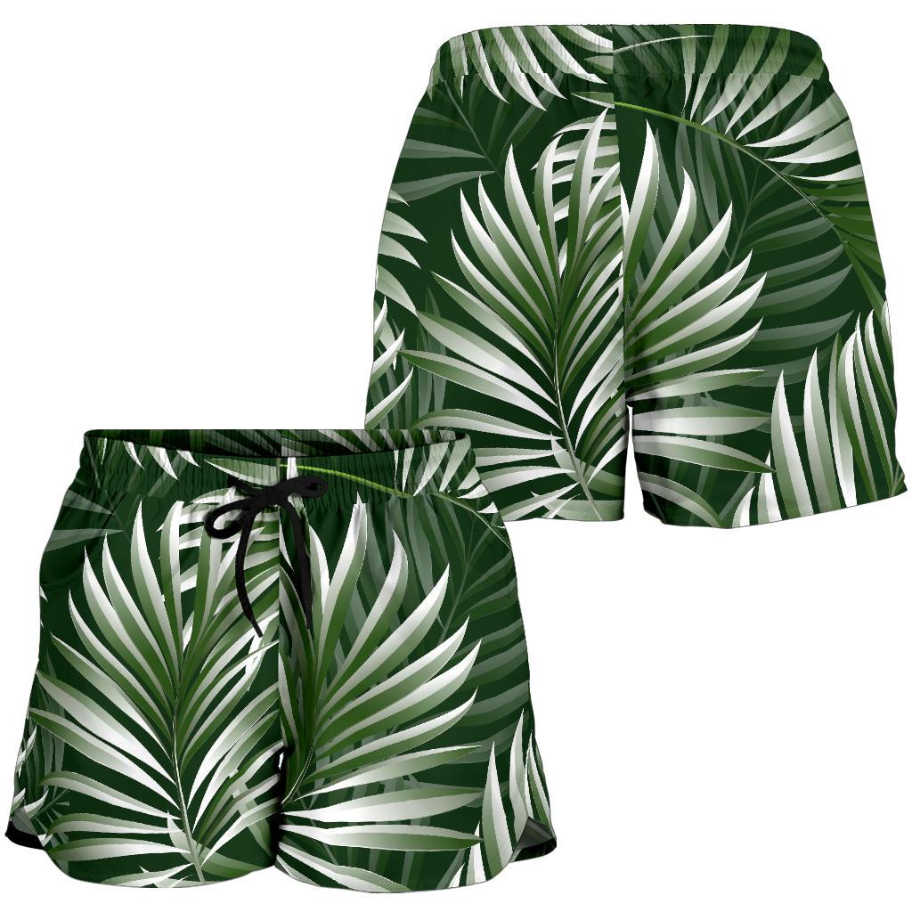 White Green Tropical Palm Leaves Women Shorts-JTAMIGO.COM
