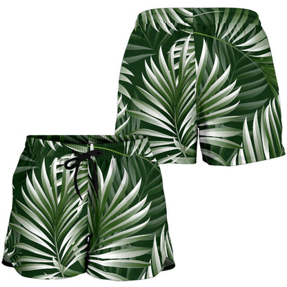 White Green Tropical Palm Leaves Women Shorts-JTAMIGO.COM