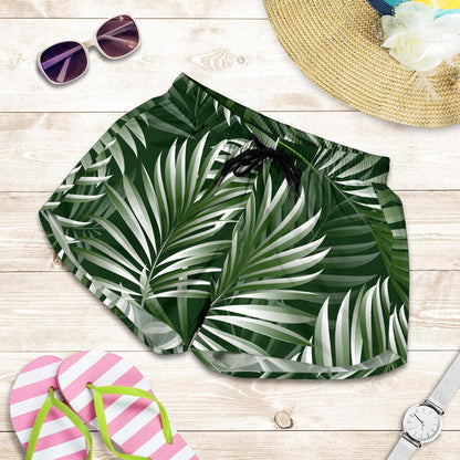 White Green Tropical Palm Leaves Women Shorts-JTAMIGO.COM