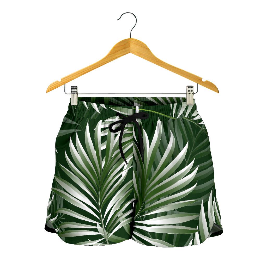 White Green Tropical Palm Leaves Women Shorts-JTAMIGO.COM