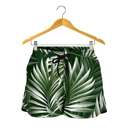 White Green Tropical Palm Leaves Women Shorts-JTAMIGO.COM