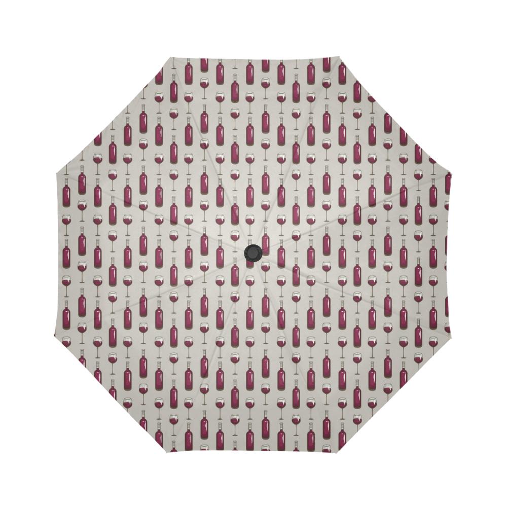 Wine Bottle Pattern Print Automatic Foldable Umbrella