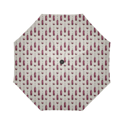 Wine Bottle Pattern Print Automatic Foldable Umbrella