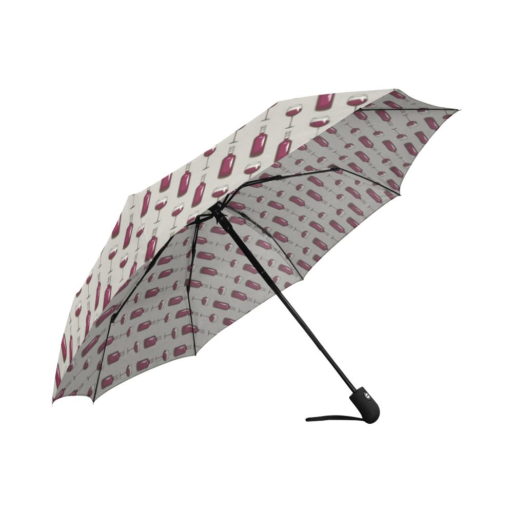 Wine Bottle Pattern Print Automatic Foldable Umbrella