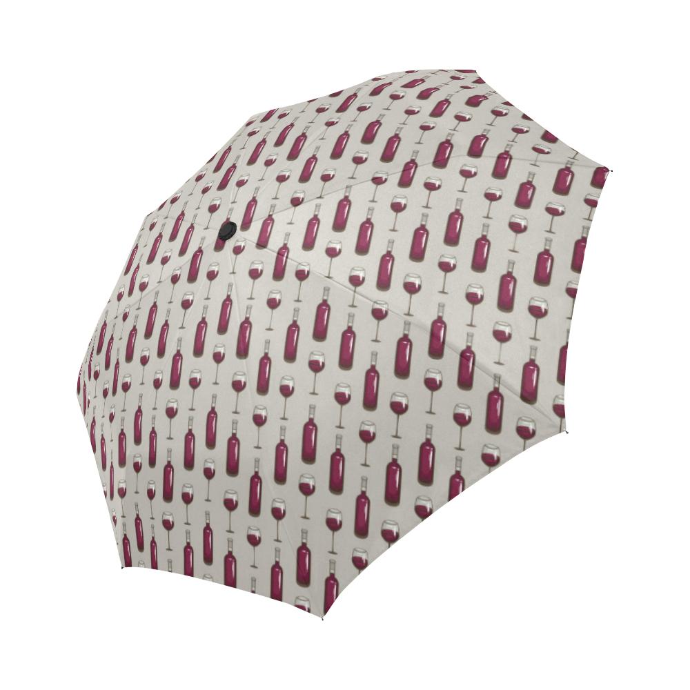 Wine Bottle Pattern Print Automatic Foldable Umbrella
