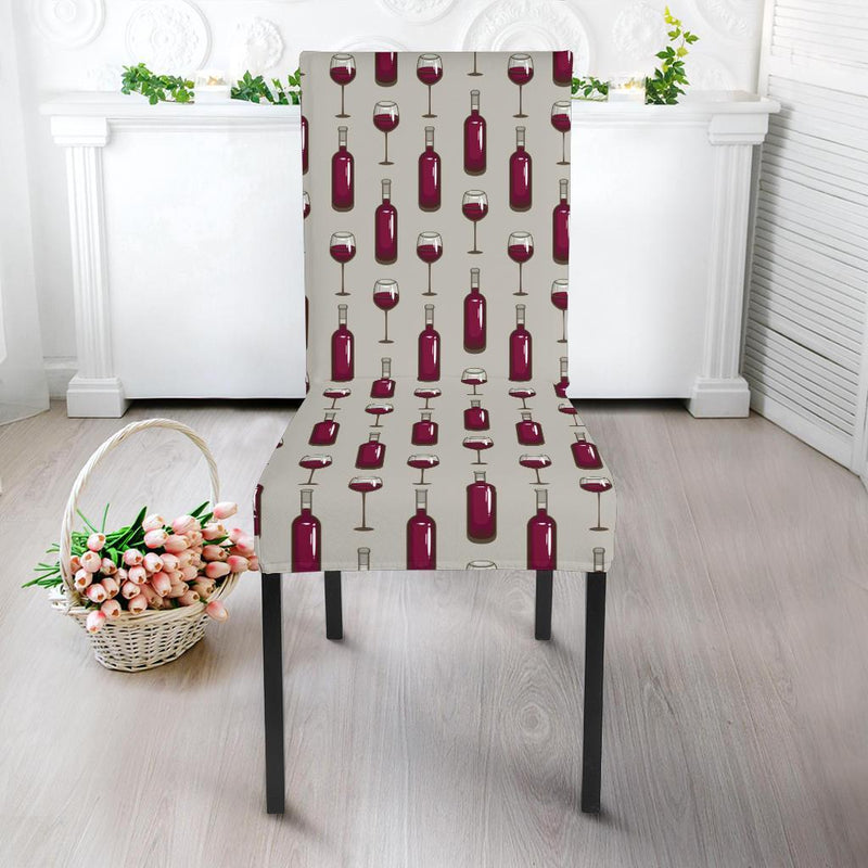 Wine Bottle Pattern Print Dining Chair Slipcover-JTAMIGO.COM
