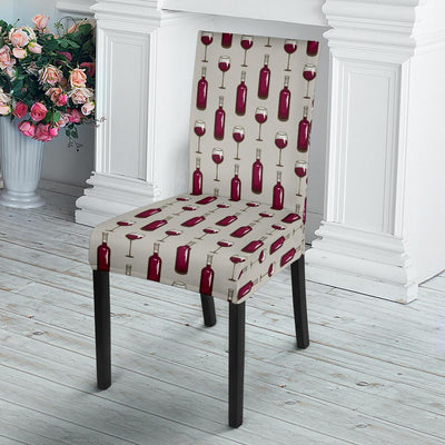 Wine Bottle Pattern Print Dining Chair Slipcover-JTAMIGO.COM