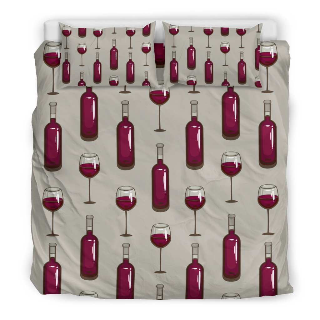 Wine Bottle Pattern Print Duvet Cover Bedding Set
