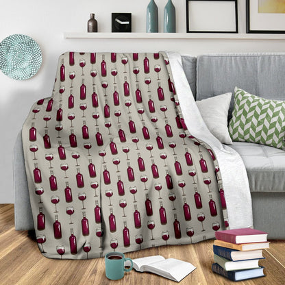 Wine Bottle Pattern Print Fleece Blanket