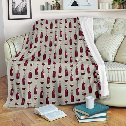 Wine Bottle Pattern Print Fleece Blanket