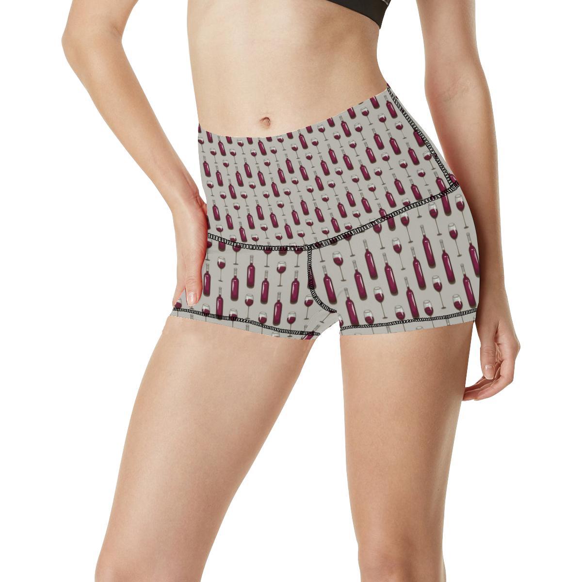 Wine Bottle Pattern Print High Waisted Spandex Shorts-JTAMIGO.COM