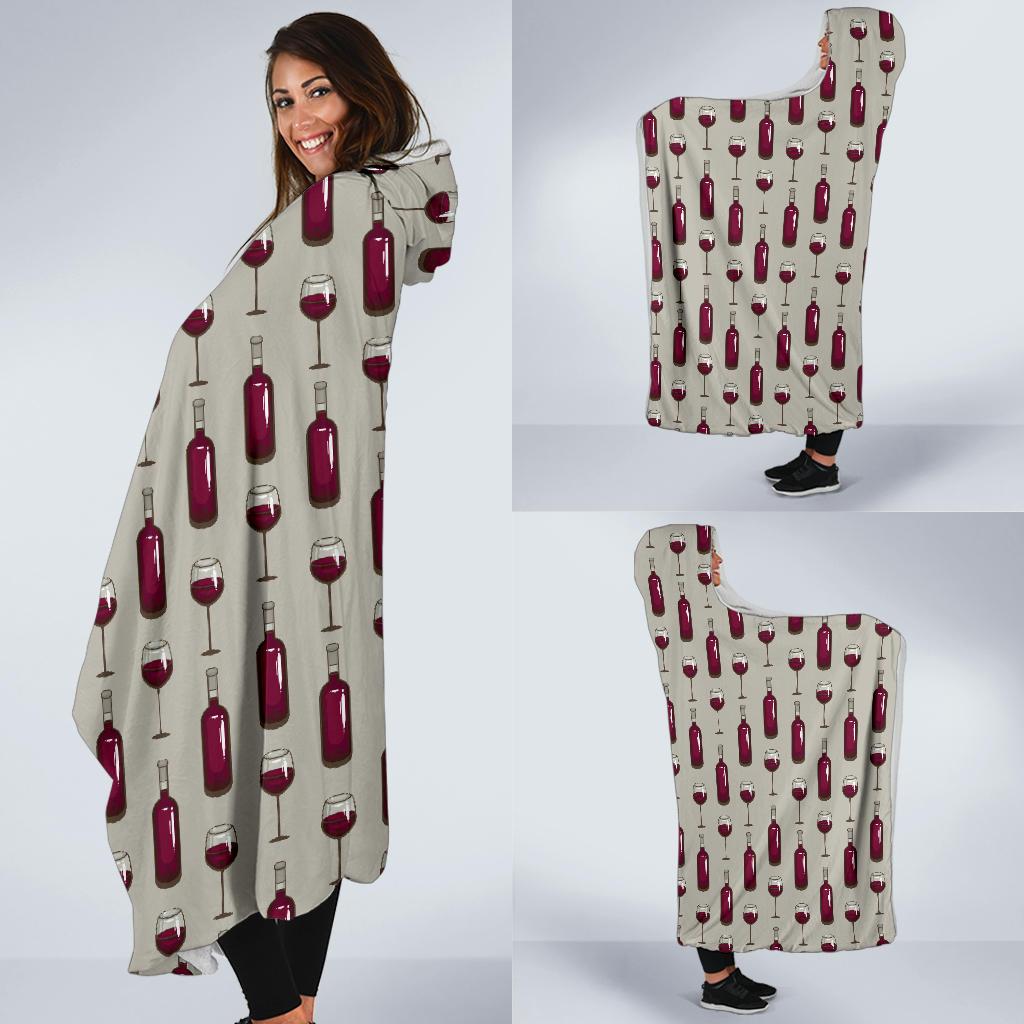 Wine Bottle Pattern Print Hooded Blanket-JTAMIGO.COM