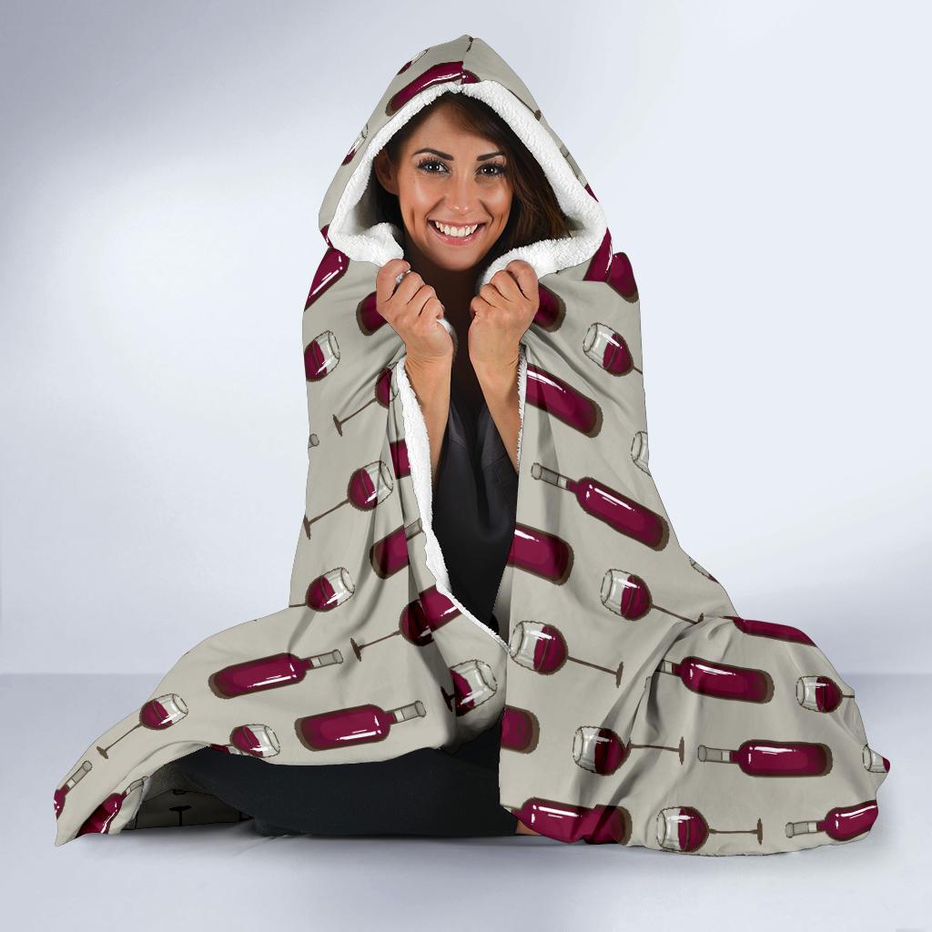 Wine Bottle Pattern Print Hooded Blanket-JTAMIGO.COM
