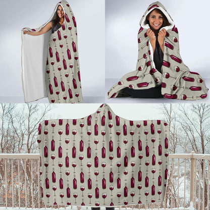 Wine Bottle Pattern Print Hooded Blanket-JTAMIGO.COM