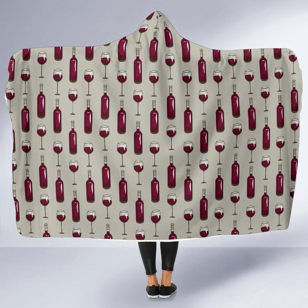 Wine Bottle Pattern Print Hooded Blanket-JTAMIGO.COM