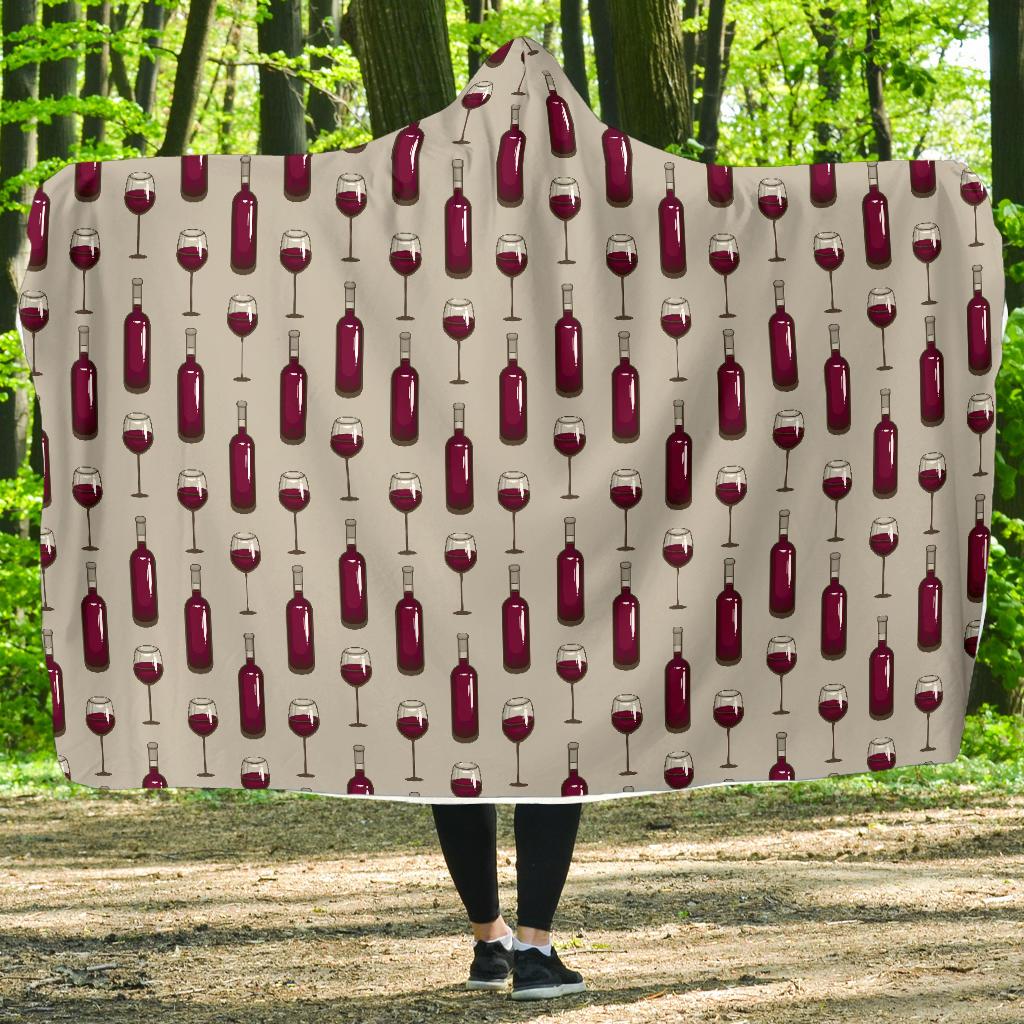 Wine Bottle Pattern Print Hooded Blanket-JTAMIGO.COM