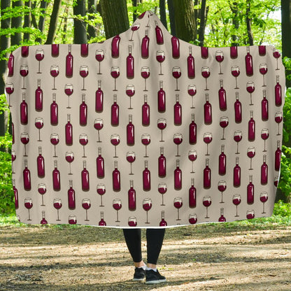 Wine Bottle Pattern Print Hooded Blanket-JTAMIGO.COM