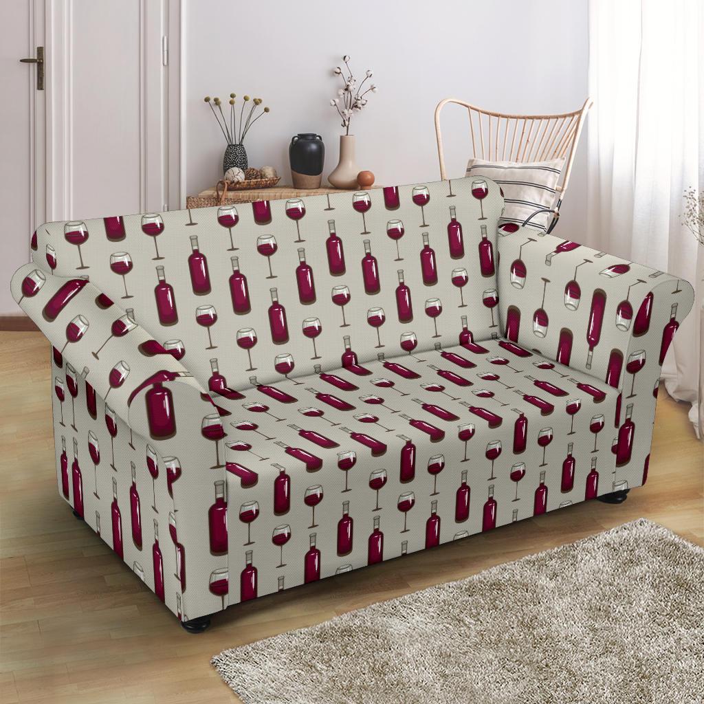 Wine Bottle Pattern Print Loveseat Slipcover-JTAMIGO.COM