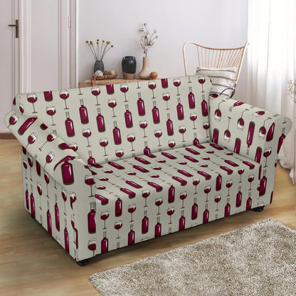 Wine Bottle Pattern Print Loveseat Slipcover-JTAMIGO.COM