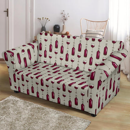 Wine Bottle Pattern Print Loveseat Slipcover-JTAMIGO.COM