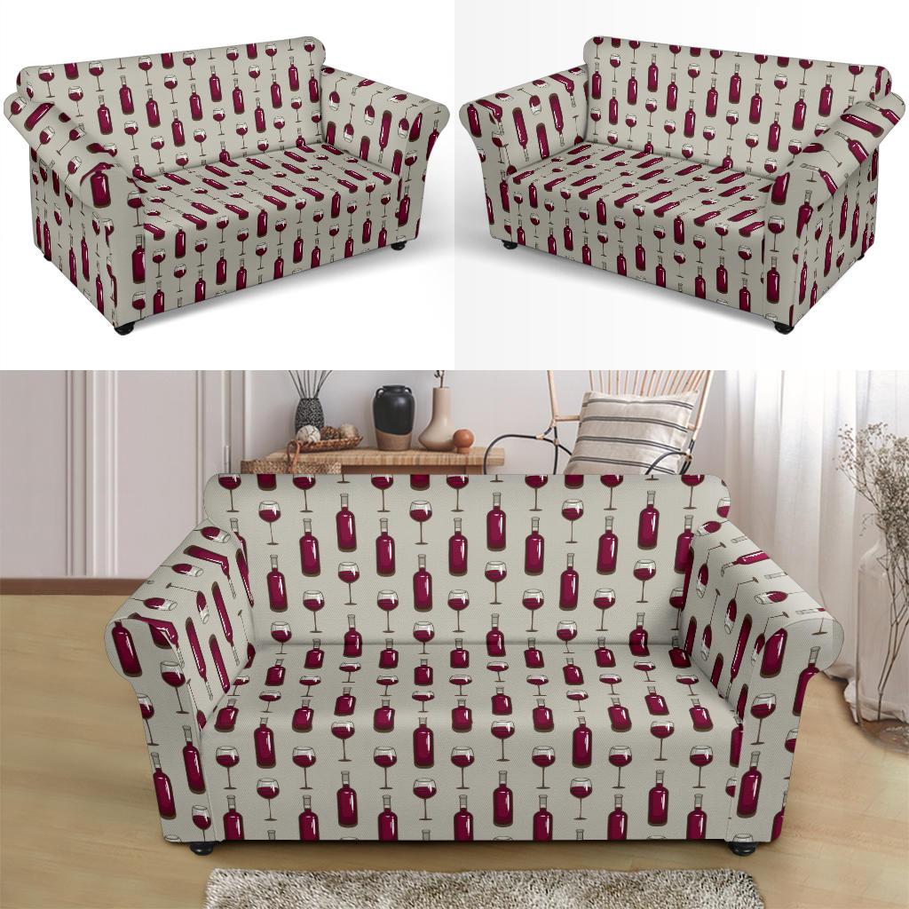 Wine Bottle Pattern Print Loveseat Slipcover-JTAMIGO.COM