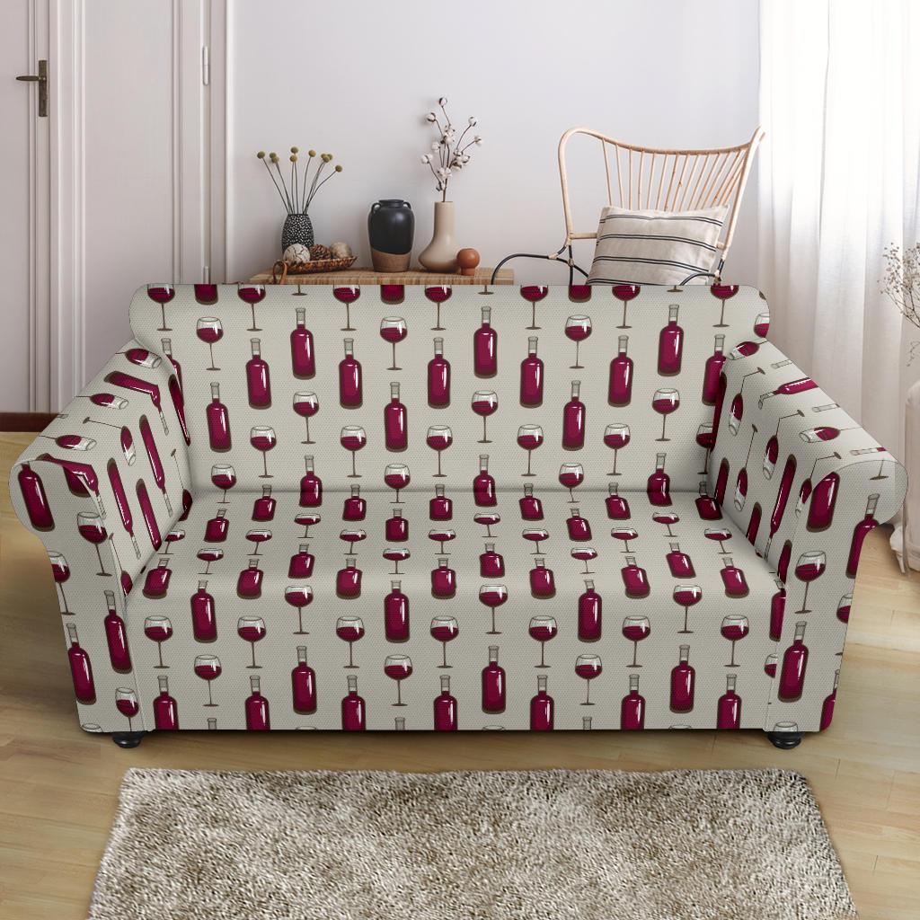 Wine Bottle Pattern Print Loveseat Slipcover-JTAMIGO.COM