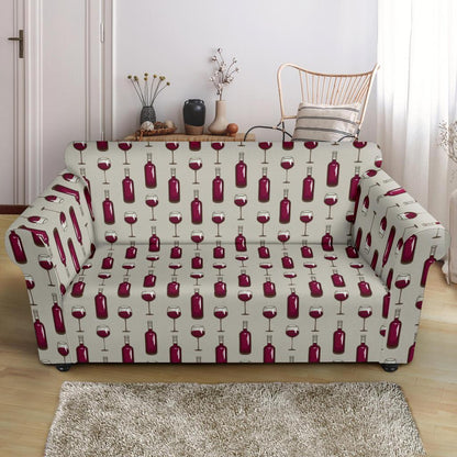 Wine Bottle Pattern Print Loveseat Slipcover-JTAMIGO.COM