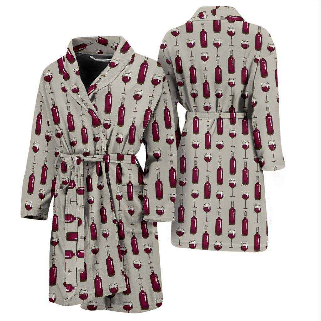 Wine Bottle Pattern Print Men Bath Robe-JTAMIGO.COM