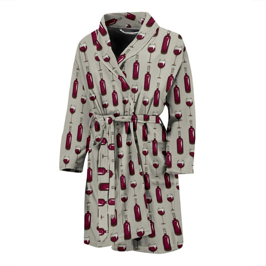 Wine Bottle Pattern Print Men Bath Robe-JTAMIGO.COM