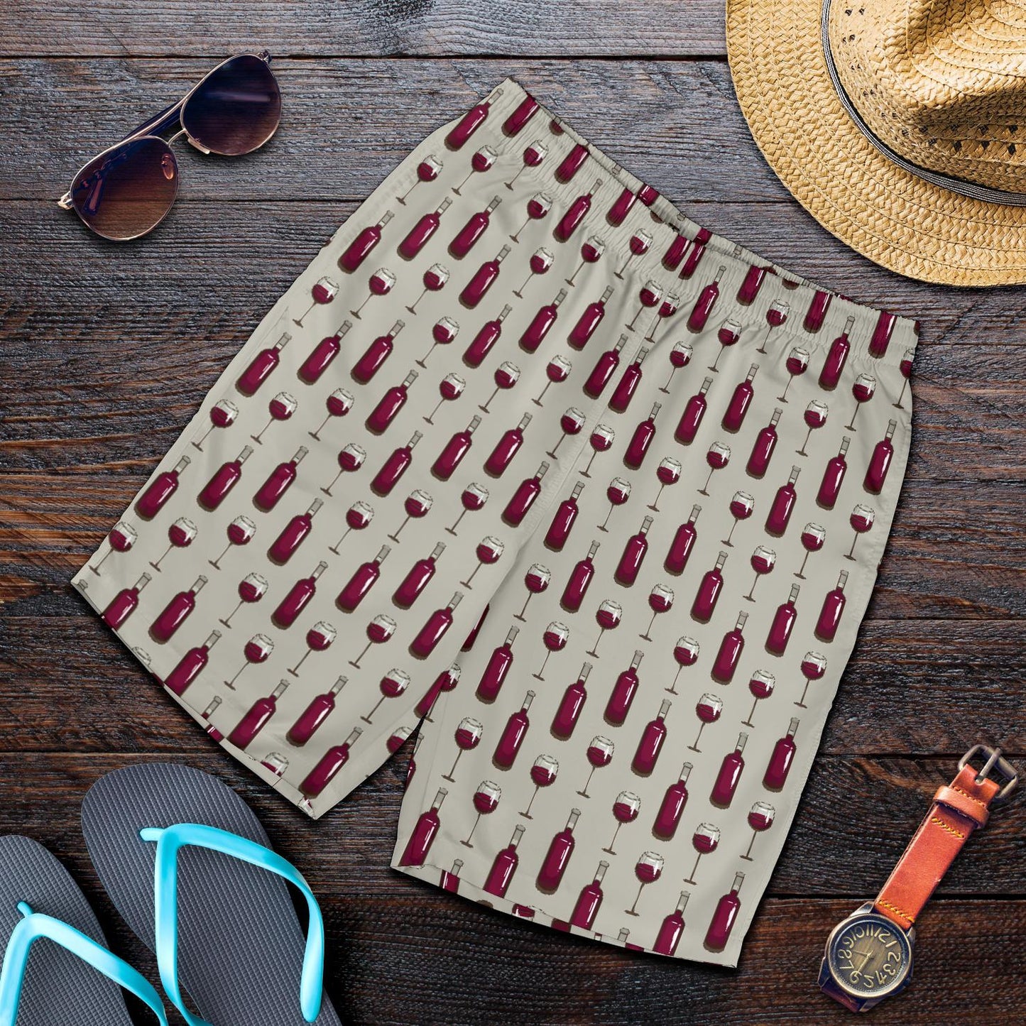 Wine Bottle Pattern Print Mens Shorts-JTAMIGO.COM