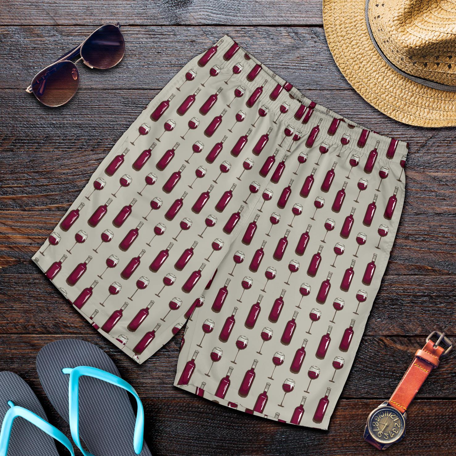 Wine Bottle Pattern Print Mens Shorts-JTAMIGO.COM