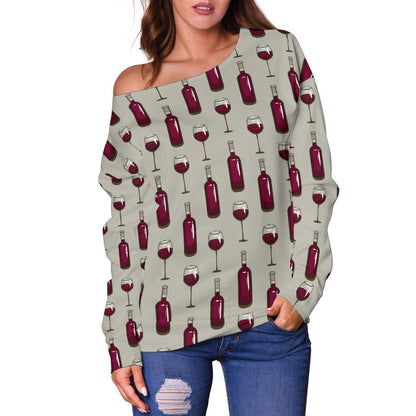 Wine Bottle Pattern Print Off Shoulder Sweatshirt