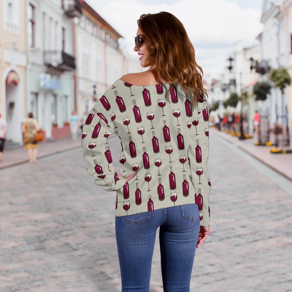 Wine Bottle Pattern Print Off Shoulder Sweatshirt