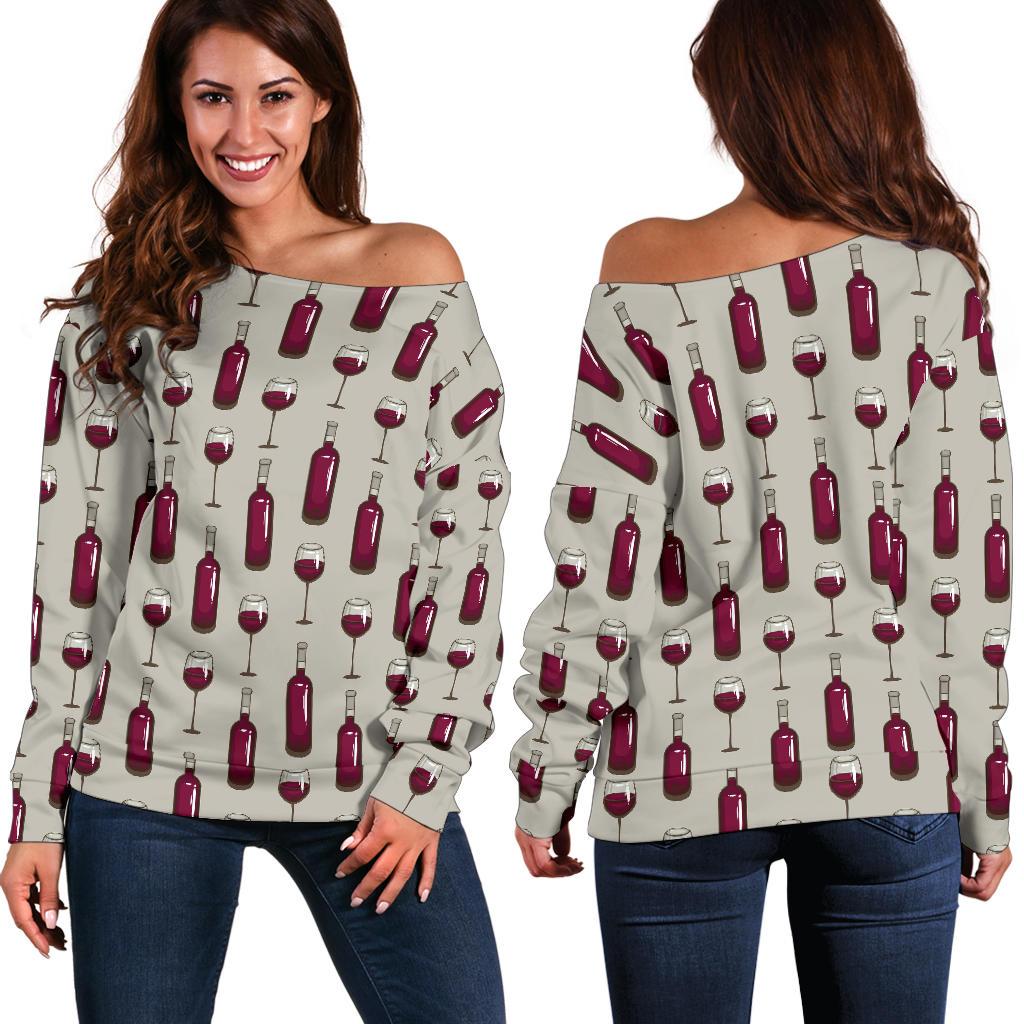 Wine Bottle Pattern Print Off Shoulder Sweatshirt